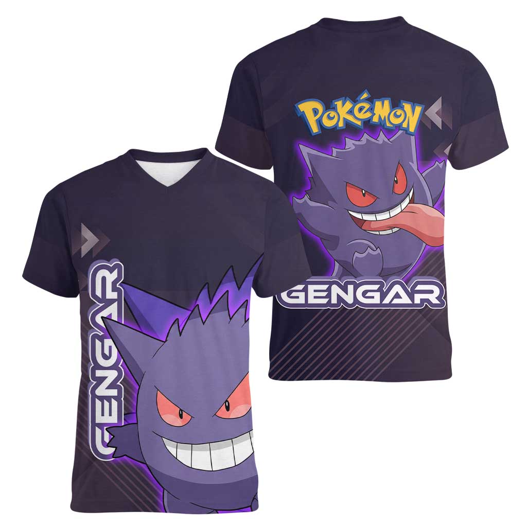 Gengar Poké Women V-Neck T-Shirt Neon Shadow Anime Glow Style