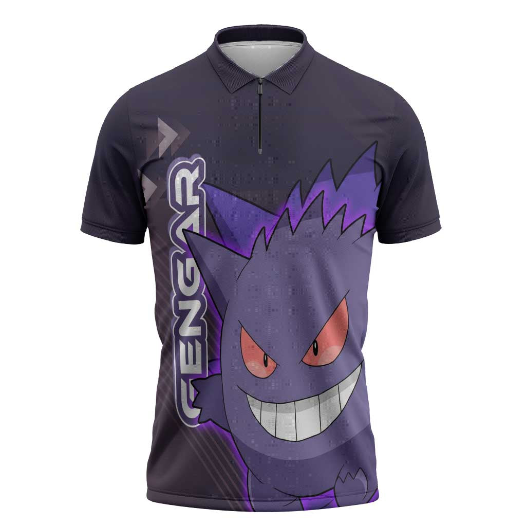 Gengar Poké Zipper Polo Shirt Neon Shadow Anime Glow Style