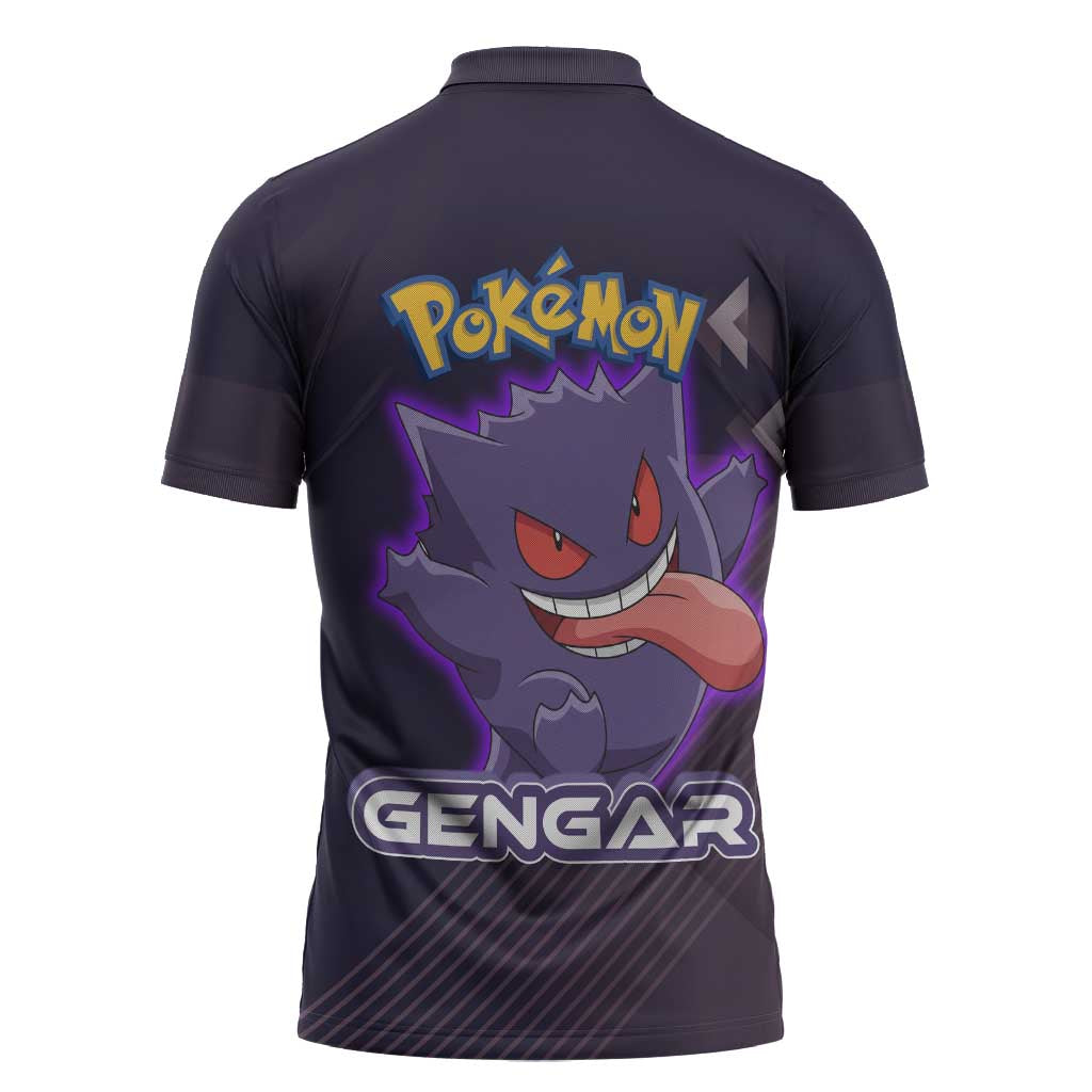 Gengar Poké Zipper Polo Shirt Neon Shadow Anime Glow Style