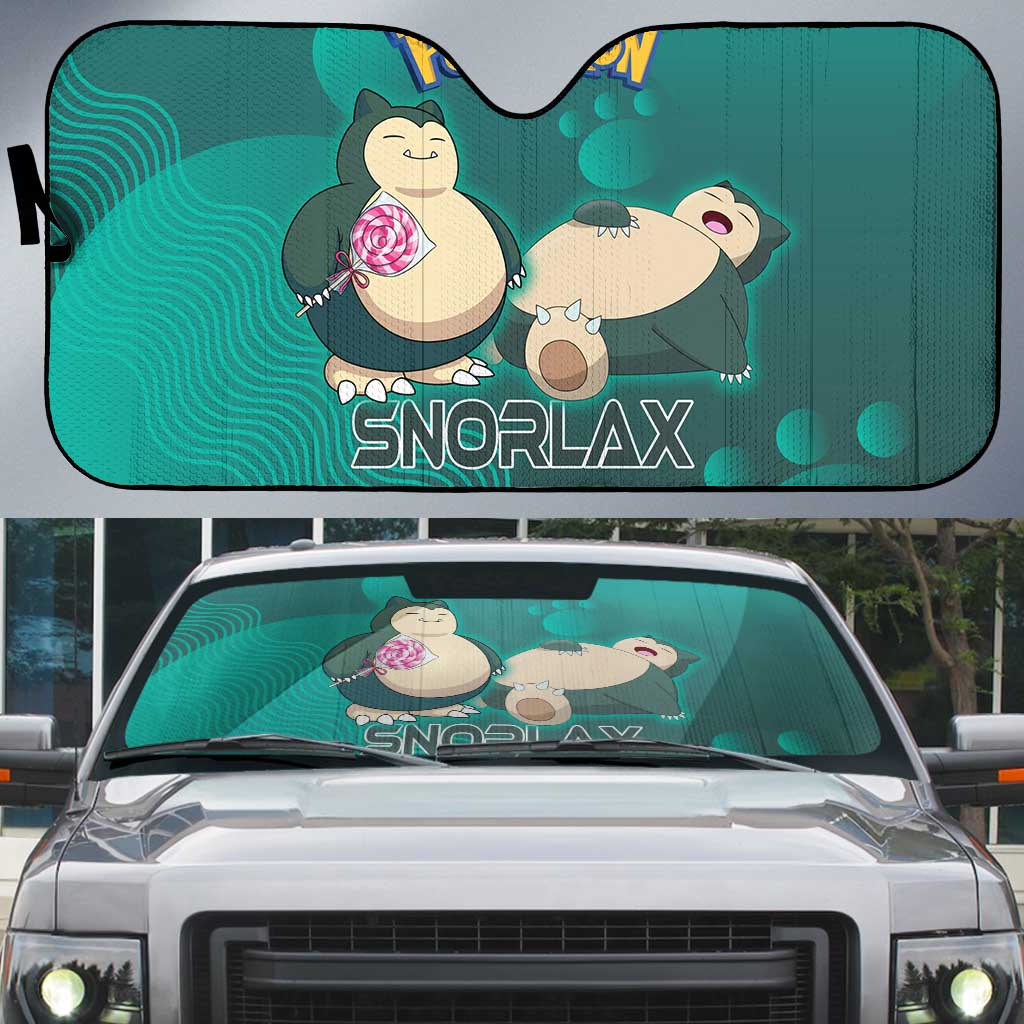 Snorlax Poké Auto Sun Shade Chill Mint Cartoon Bubble Style