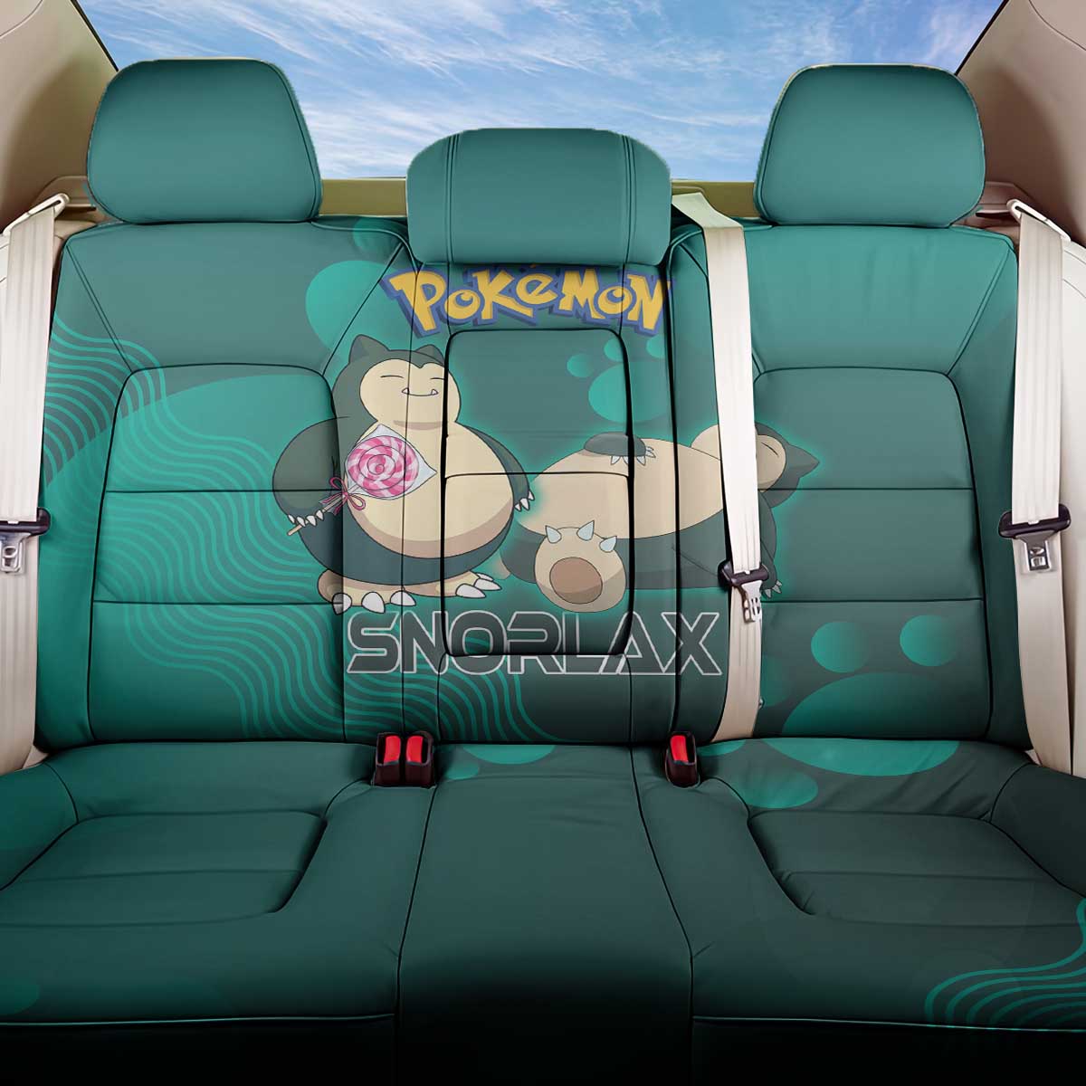 Snorlax Poké Back Car Seat Cover Chill Mint Cartoon Bubble Style