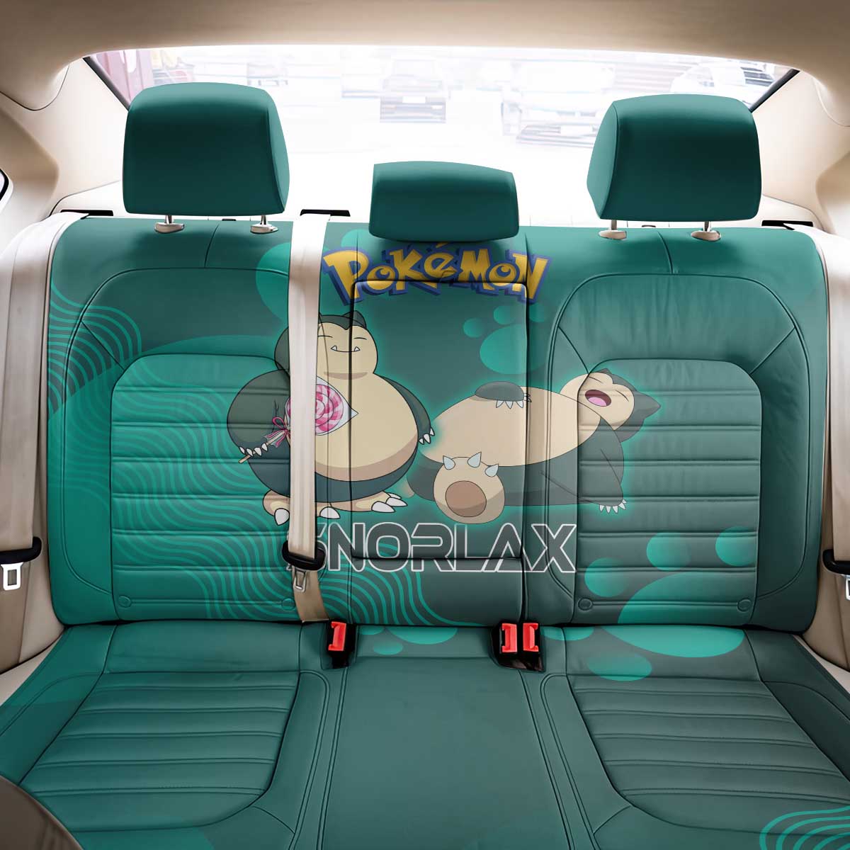 Snorlax Poké Back Car Seat Cover Chill Mint Cartoon Bubble Style