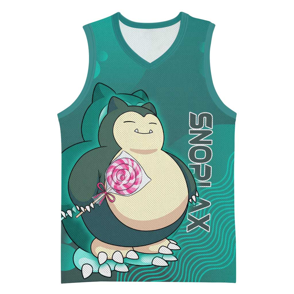 Snorlax Poké Basketball Jersey Chill Mint Cartoon Bubble Style