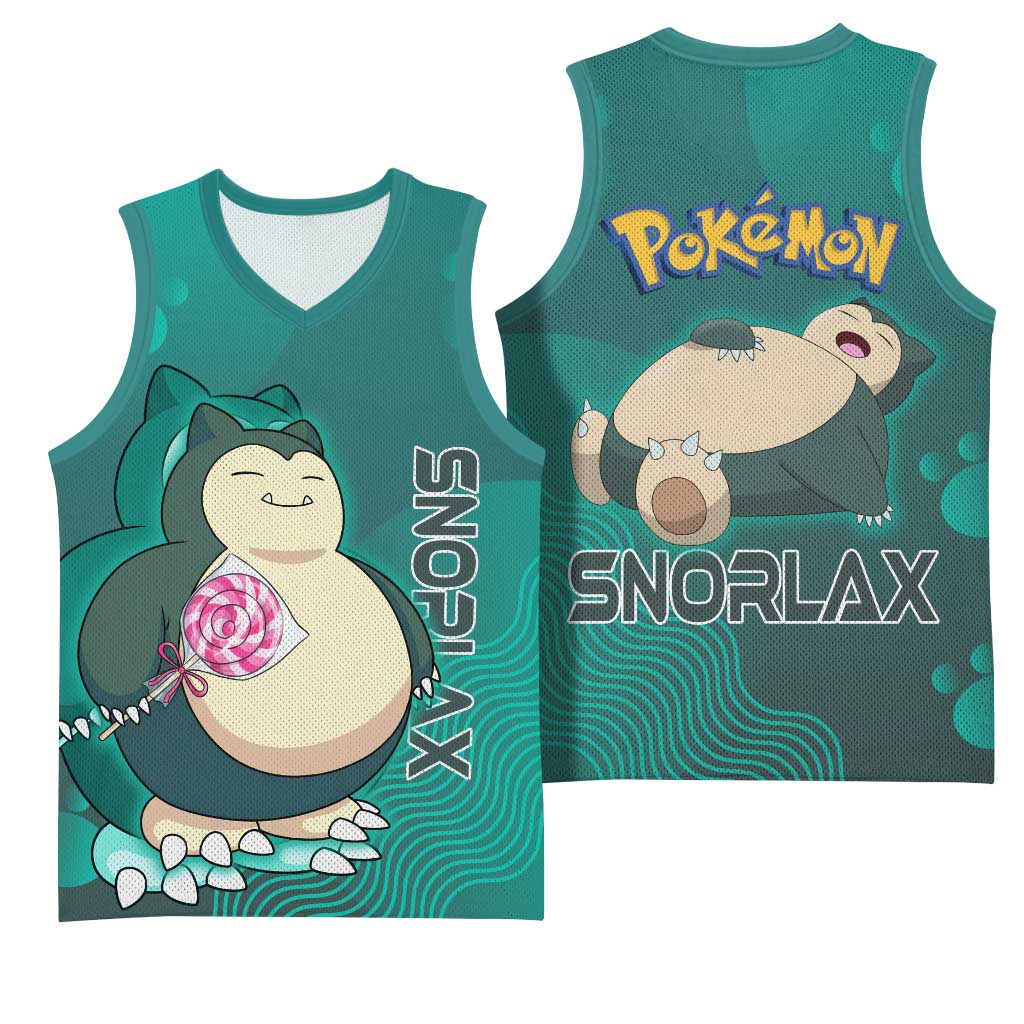 Snorlax Poké Basketball Jersey Chill Mint Cartoon Bubble Style