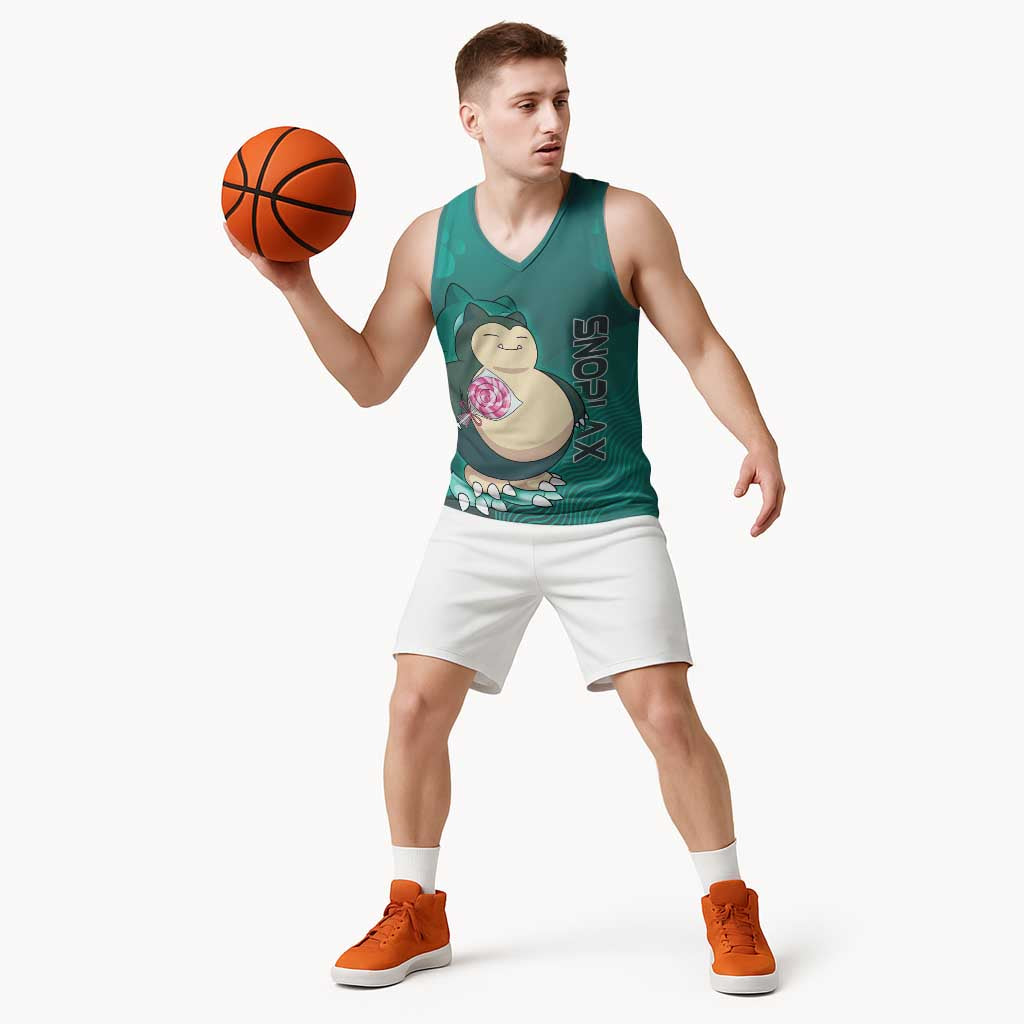 Snorlax Poké Basketball Jersey Chill Mint Cartoon Bubble Style