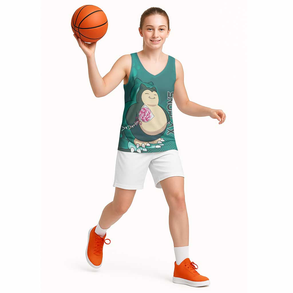 Snorlax Poké Basketball Jersey Chill Mint Cartoon Bubble Style