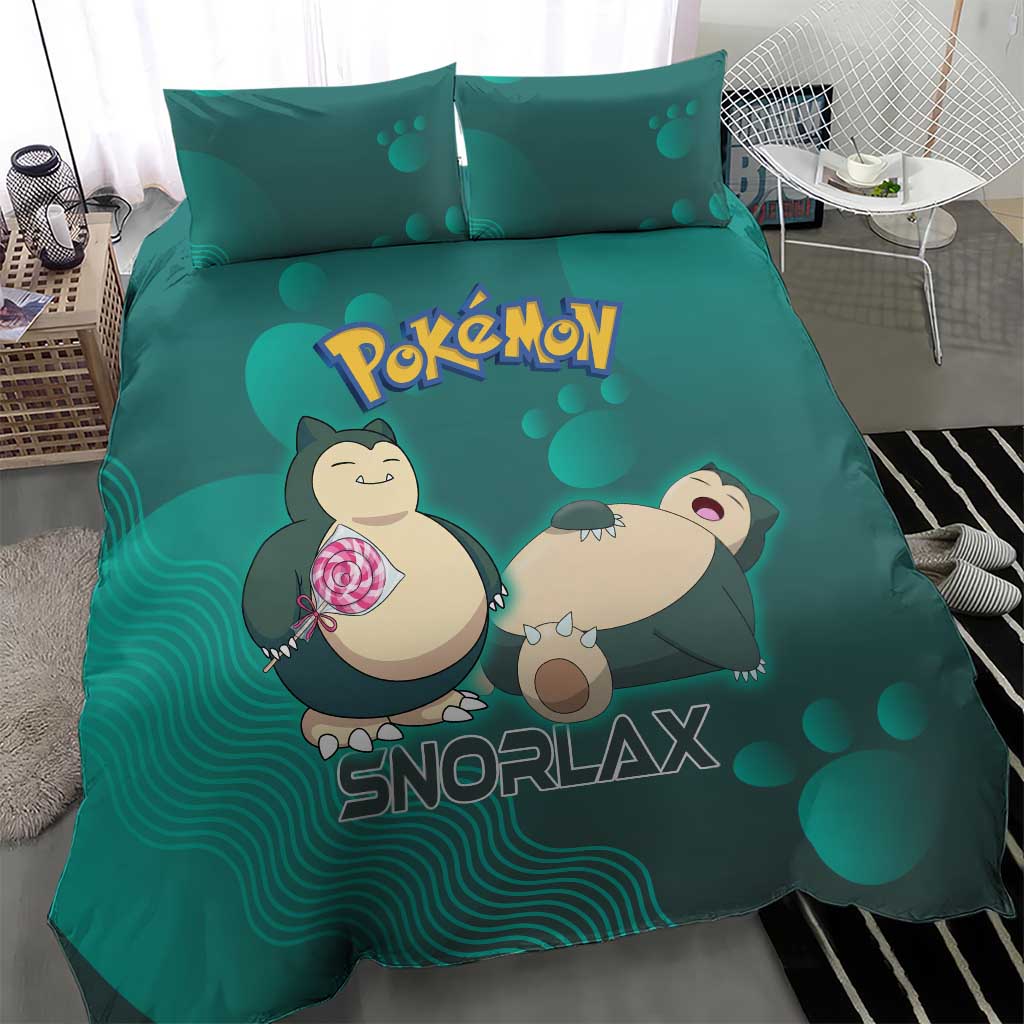 Snorlax Poké Bedding Set Chill Mint Cartoon Bubble Style