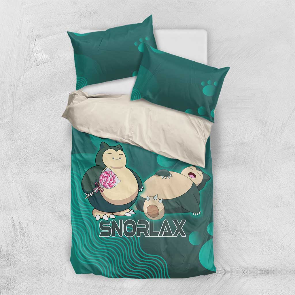 Snorlax Poké Bedding Set Chill Mint Cartoon Bubble Style