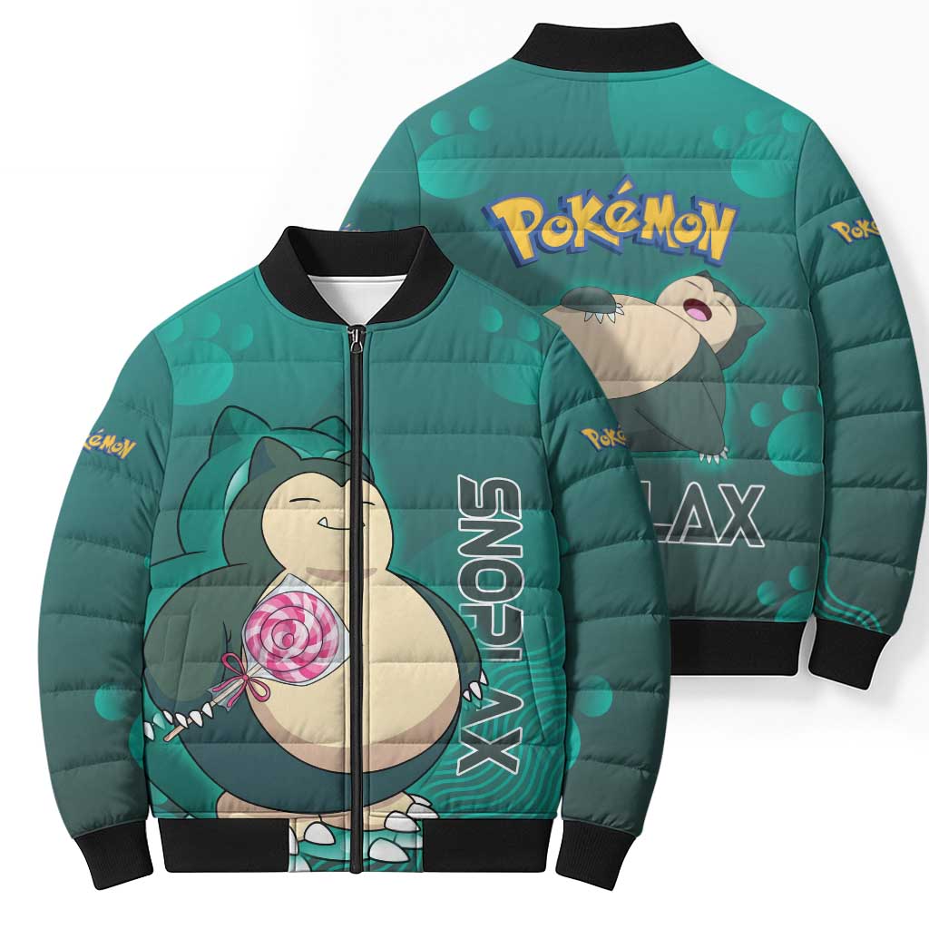 Snorlax Poké Bomber Puffer Jacket Chill Mint Cartoon Bubble Style