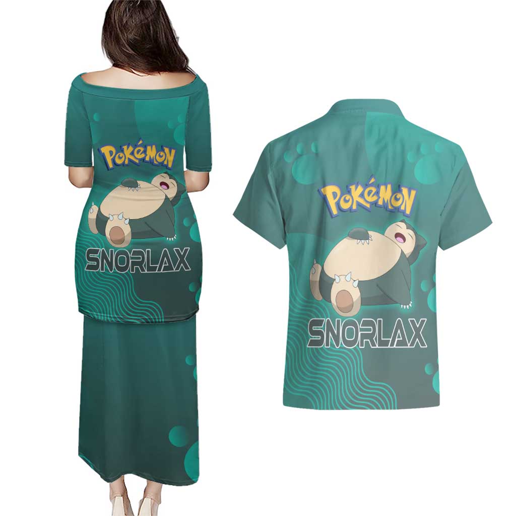 Snorlax Poké Couples Matching Puletasi and Hawaiian Shirt Chill Mint Cartoon Bubble Style