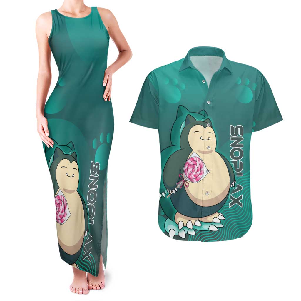 Snorlax Poké Couples Matching Tank Maxi Dress and Hawaiian Shirt Chill Mint Cartoon Bubble Style