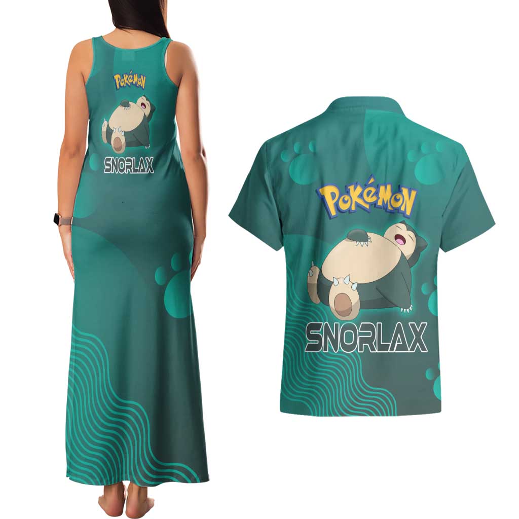 Snorlax Poké Couples Matching Tank Maxi Dress and Hawaiian Shirt Chill Mint Cartoon Bubble Style