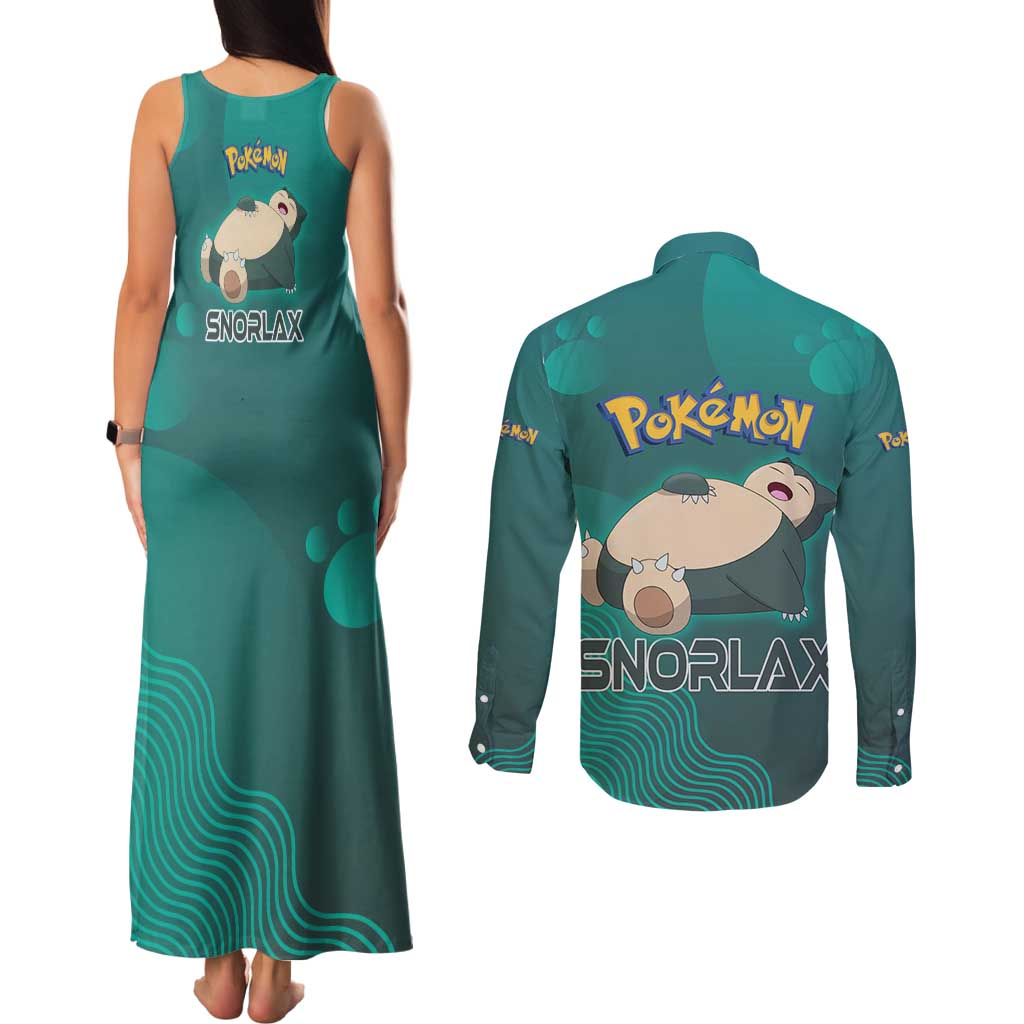 Snorlax Poké Couples Matching Tank Maxi Dress and Long Sleeve Button Shirt Chill Mint Cartoon Bubble Style