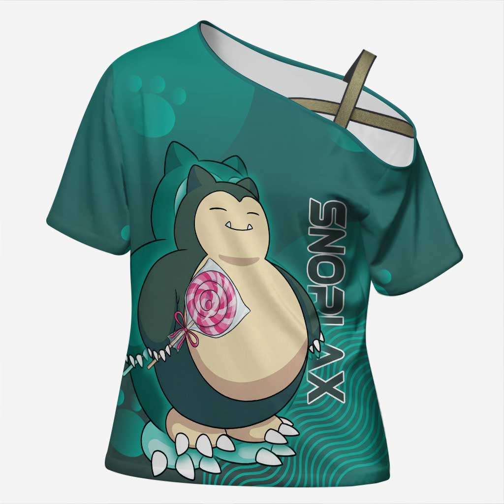Snorlax Poké Cross Shoulder Shirt Chill Mint Cartoon Bubble Style
