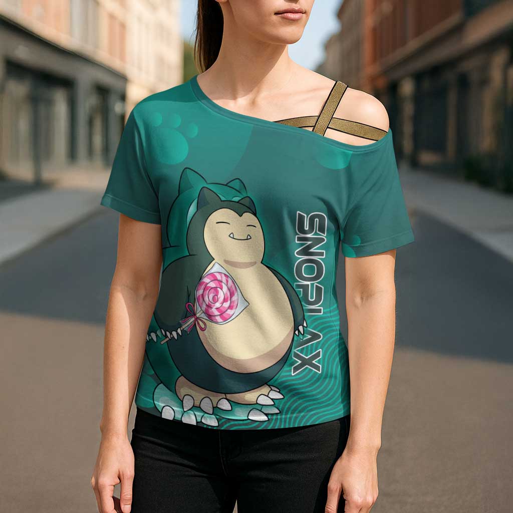 Snorlax Poké Cross Shoulder Shirt Chill Mint Cartoon Bubble Style