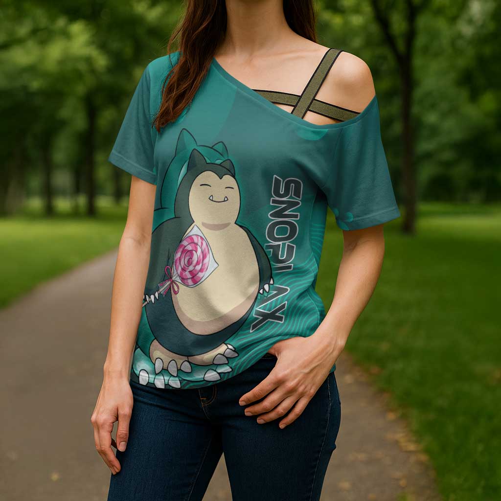 Snorlax Poké Cross Shoulder Shirt Chill Mint Cartoon Bubble Style
