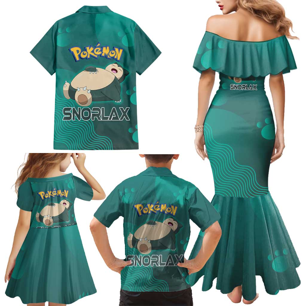 Snorlax Poké Family Matching Mermaid Dress and Hawaiian Shirt Chill Mint Cartoon Bubble Style