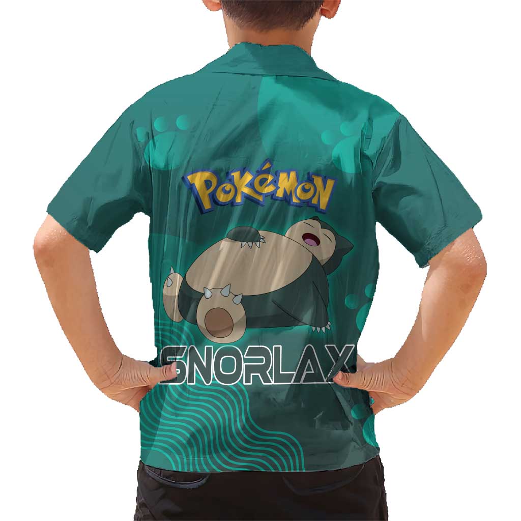 Snorlax Poké Family Matching Off The Shoulder Long Sleeve Dress and Hawaiian Shirt Chill Mint Cartoon Bubble Style