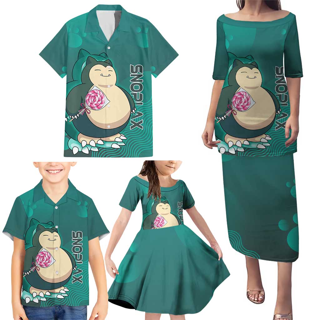 Snorlax Poké Family Matching Puletasi and Hawaiian Shirt Chill Mint Cartoon Bubble Style