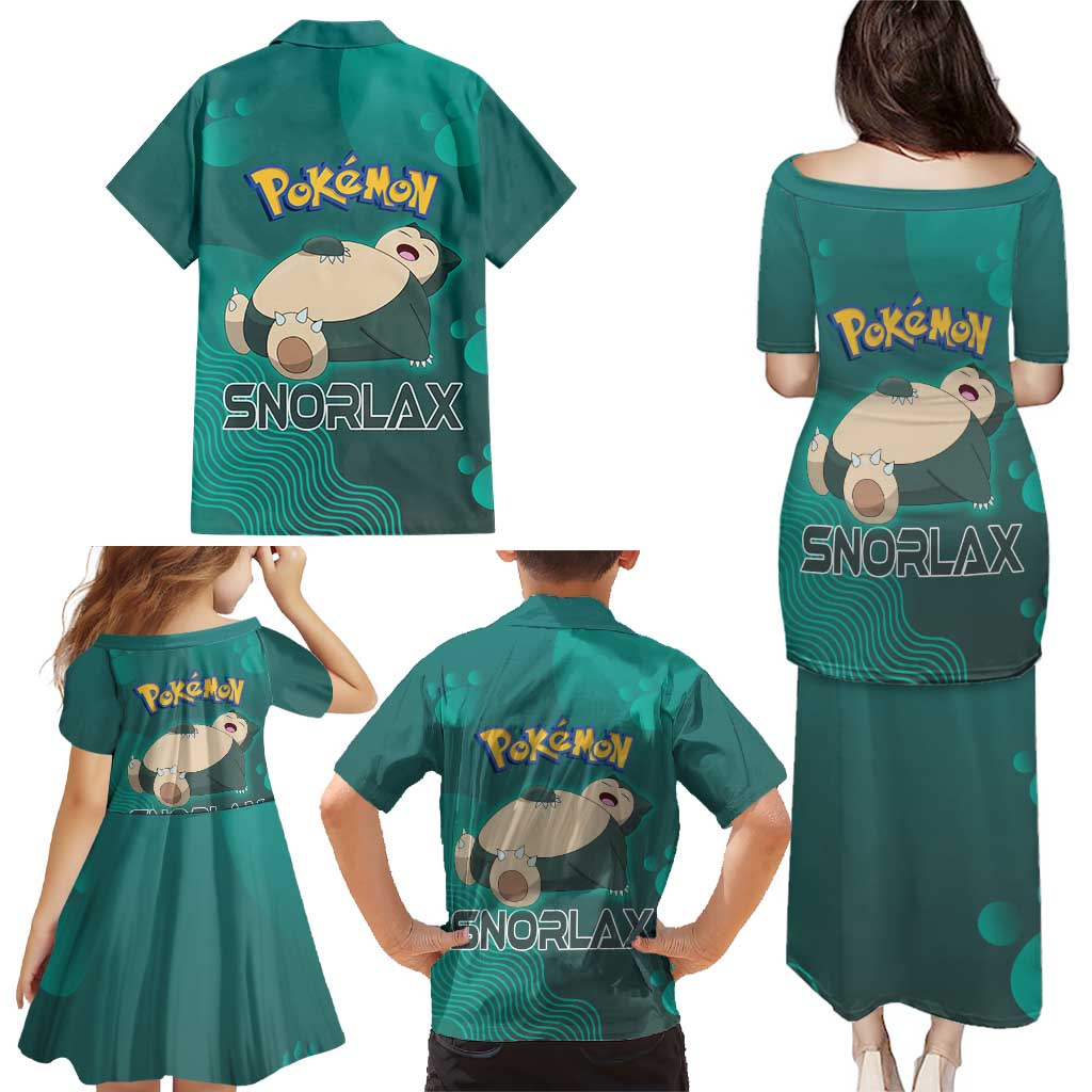 Snorlax Poké Family Matching Puletasi and Hawaiian Shirt Chill Mint Cartoon Bubble Style