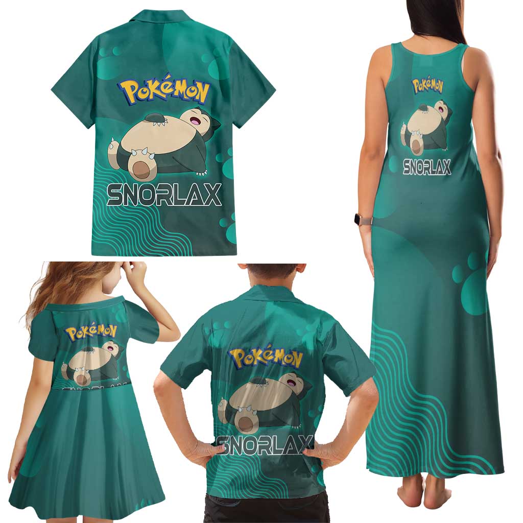 Snorlax Poké Family Matching Tank Maxi Dress and Hawaiian Shirt Chill Mint Cartoon Bubble Style