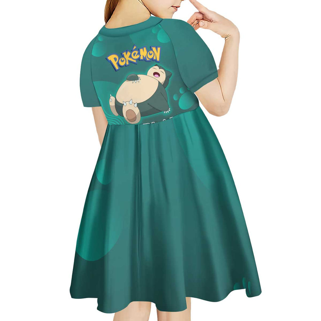 Snorlax Poké Kid Short Sleeve Dress Chill Mint Cartoon Bubble Style