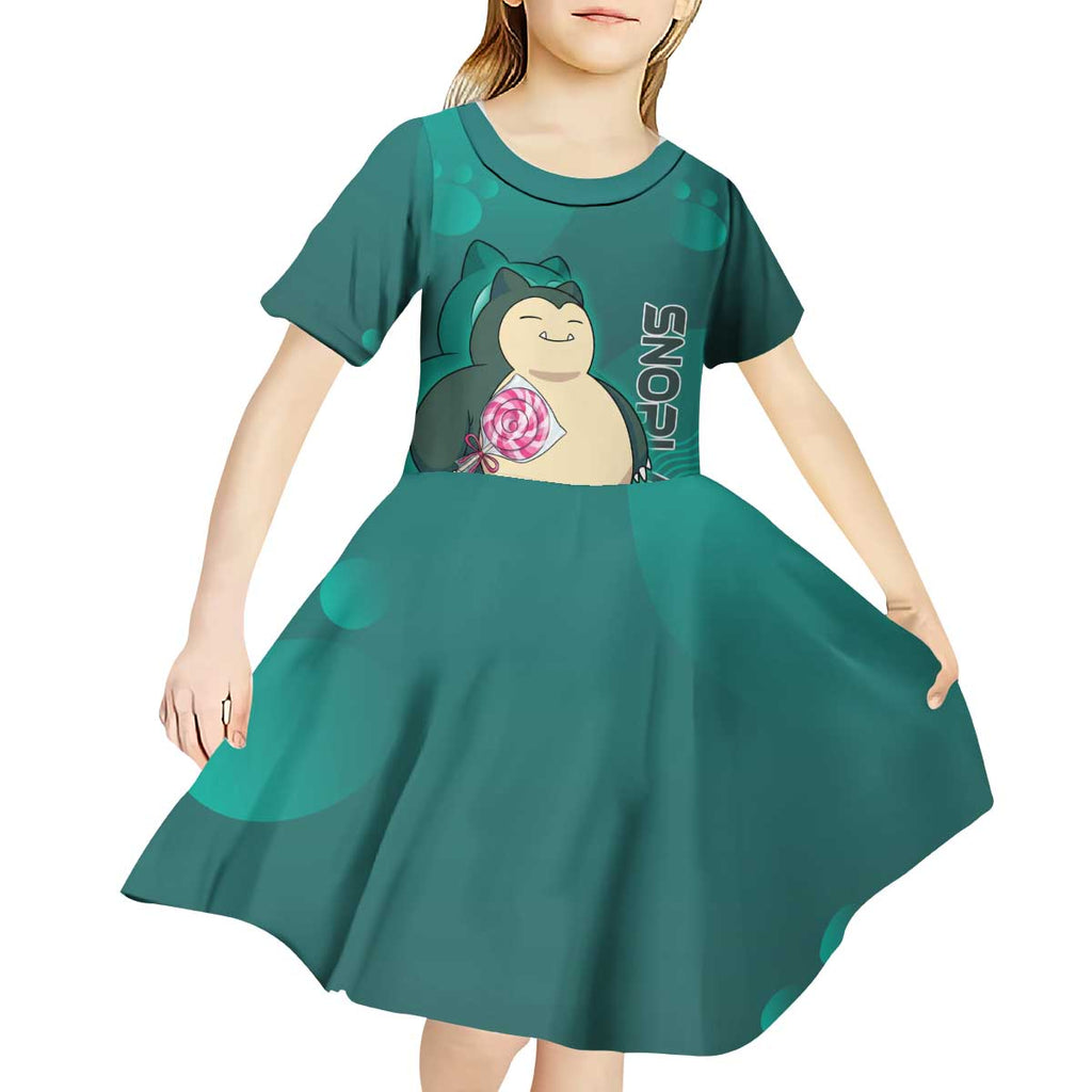 Snorlax Poké Kid Short Sleeve Dress Chill Mint Cartoon Bubble Style
