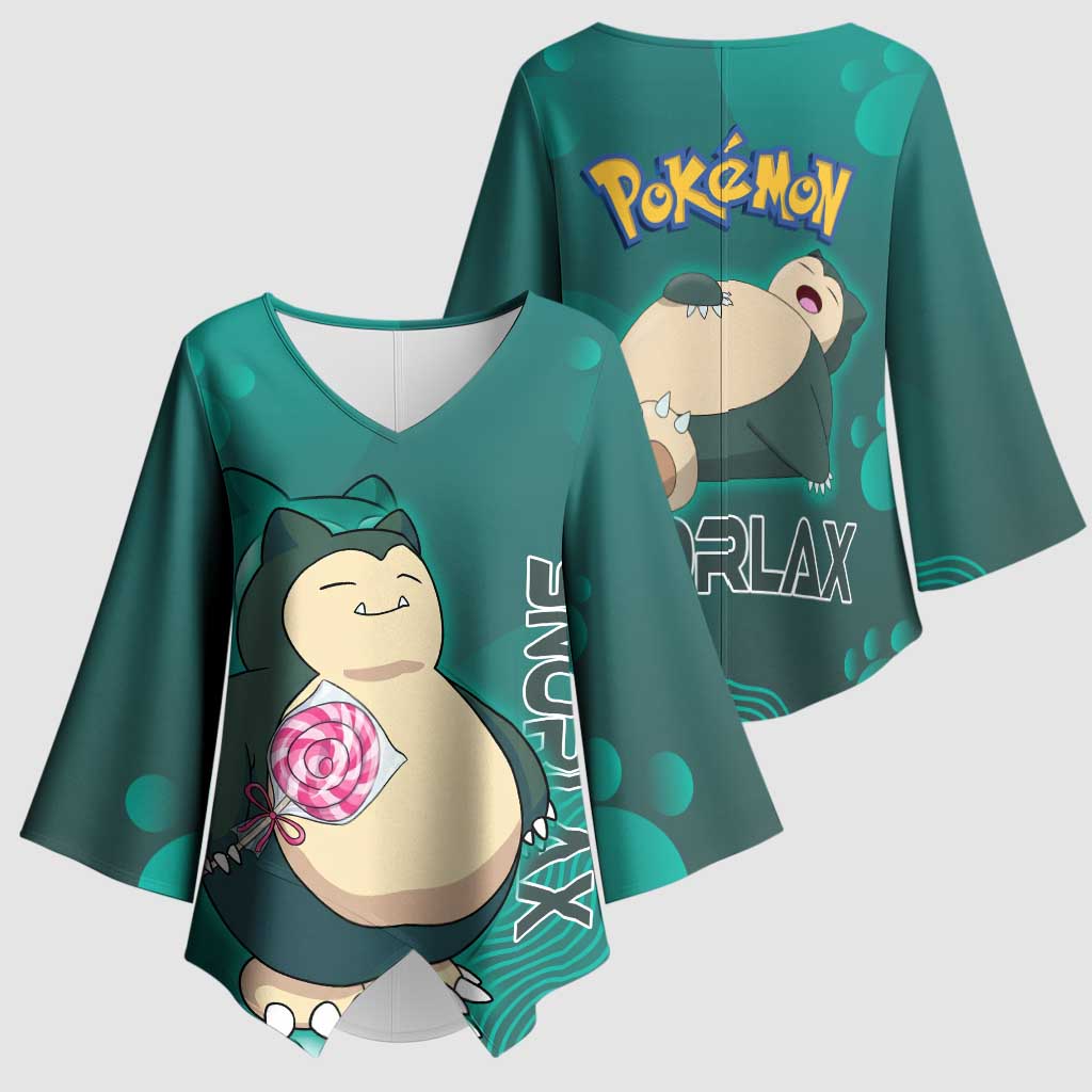 Snorlax Poké Kimono Sleeve Blouse Chill Mint Cartoon Bubble Style