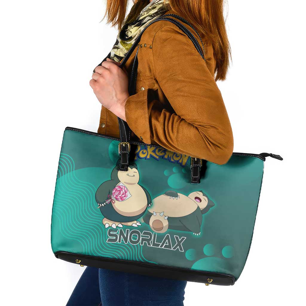 Snorlax Poké Leather Tote Bag Chill Mint Cartoon Bubble Style