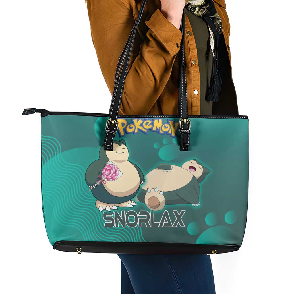 Snorlax Poké Leather Tote Bag Chill Mint Cartoon Bubble Style
