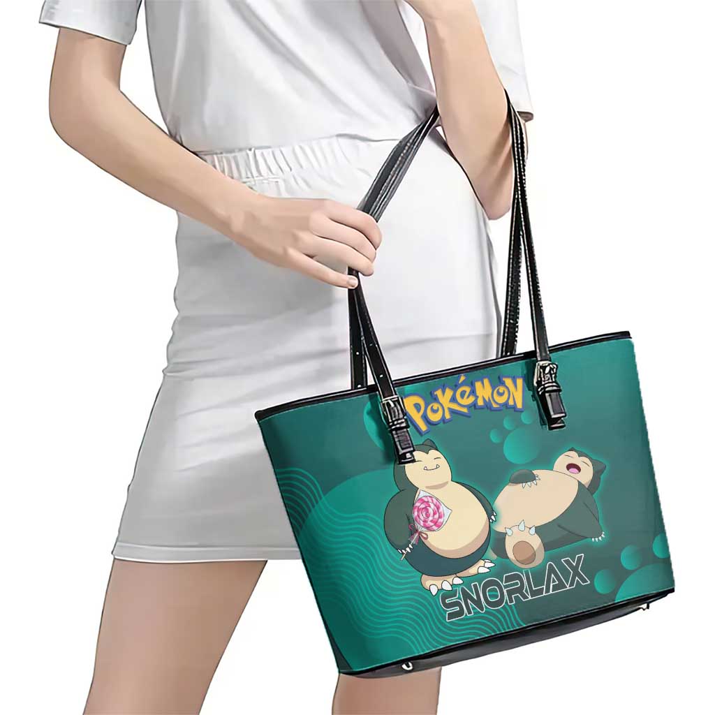 Snorlax Poké Leather Tote Bag Chill Mint Cartoon Bubble Style