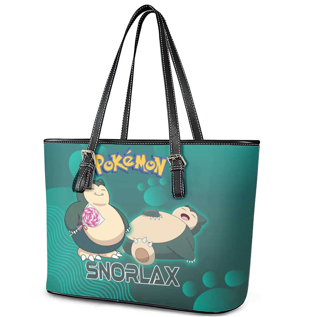 Snorlax Poké Leather Tote Bag Chill Mint Cartoon Bubble Style