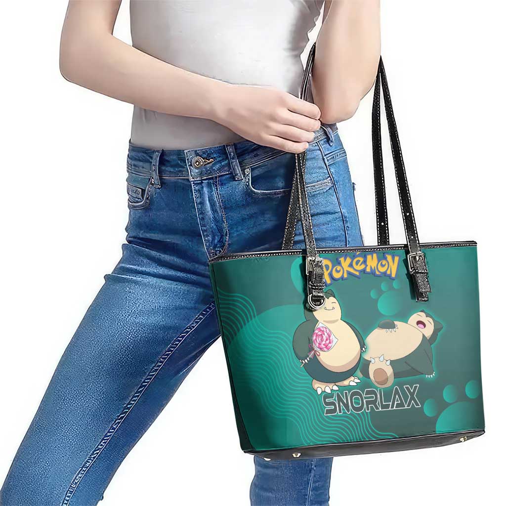 Snorlax Poké Leather Tote Bag Chill Mint Cartoon Bubble Style