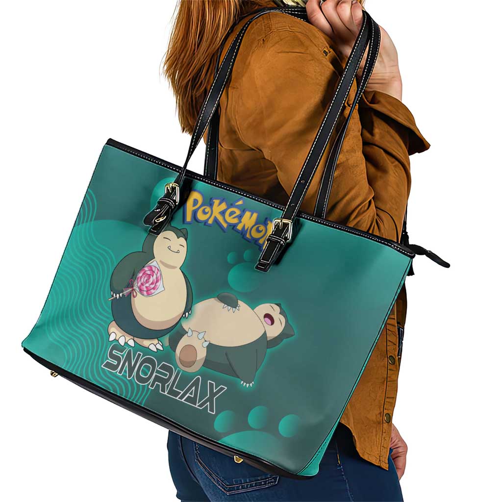 Snorlax Poké Leather Tote Bag Chill Mint Cartoon Bubble Style