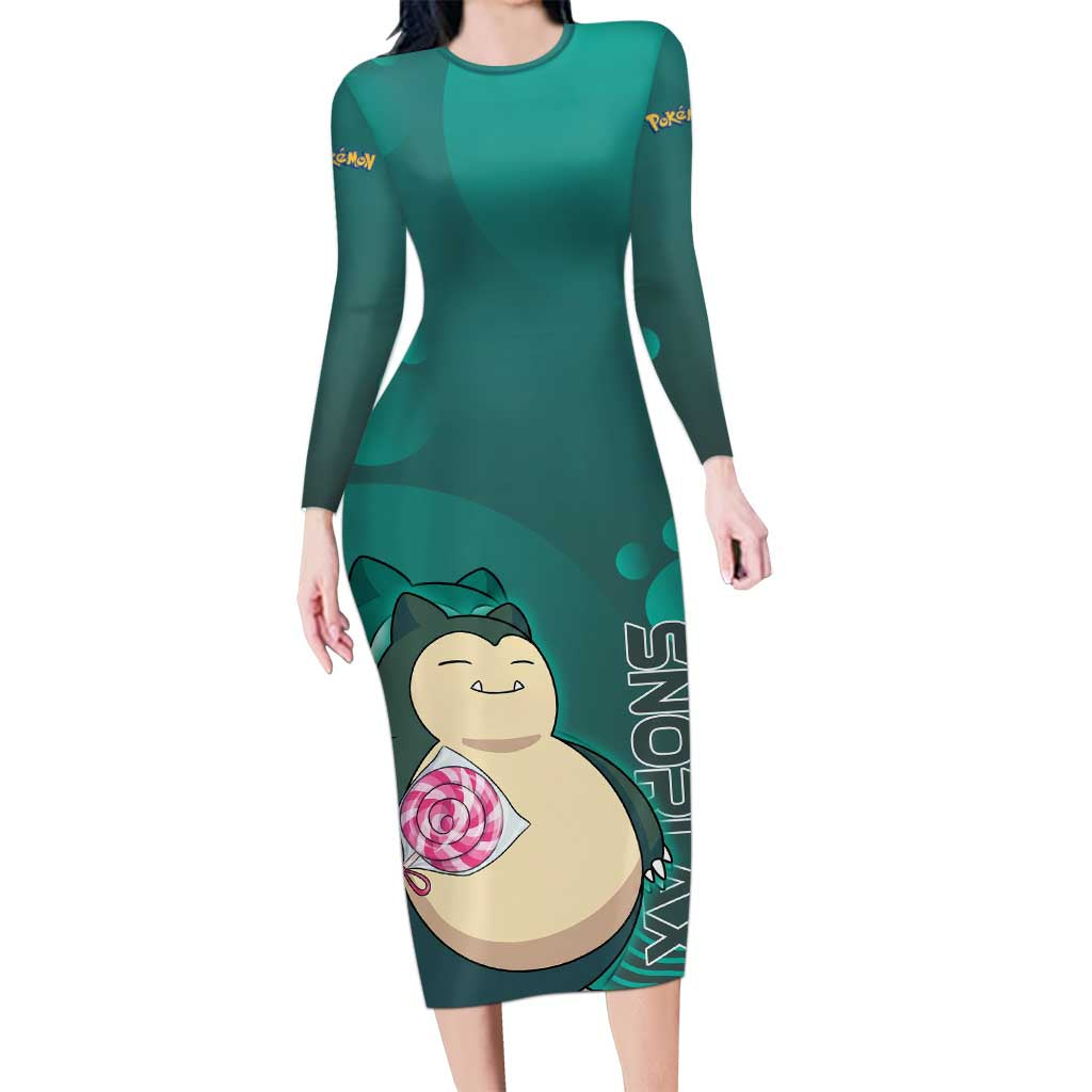 Snorlax Poké Long Sleeve Bodycon Dress Chill Mint Cartoon Bubble Style