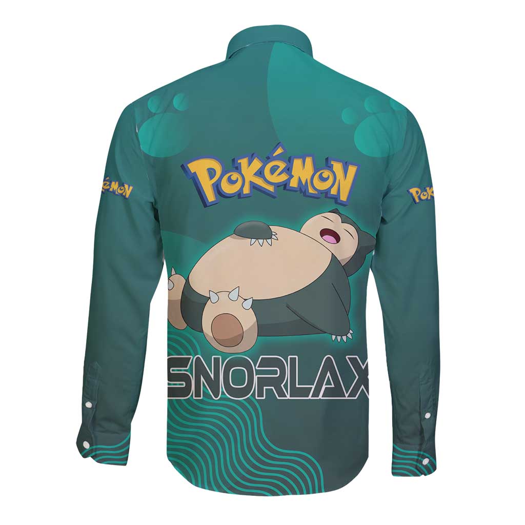 Snorlax Poké Long Sleeve Button Shirt Chill Mint Cartoon Bubble Style