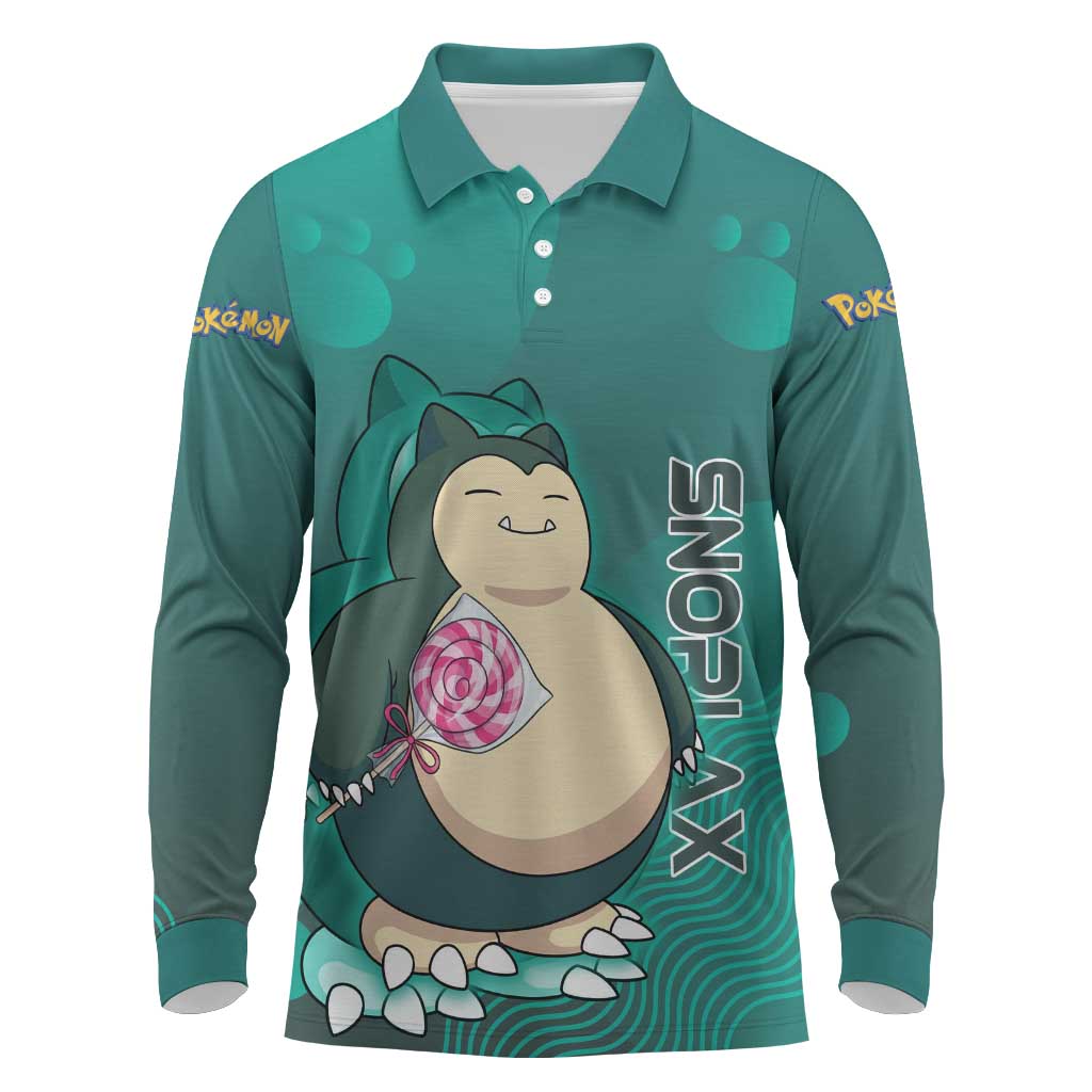 Snorlax Poké Long Sleeve Polo Shirt Chill Mint Cartoon Bubble Style