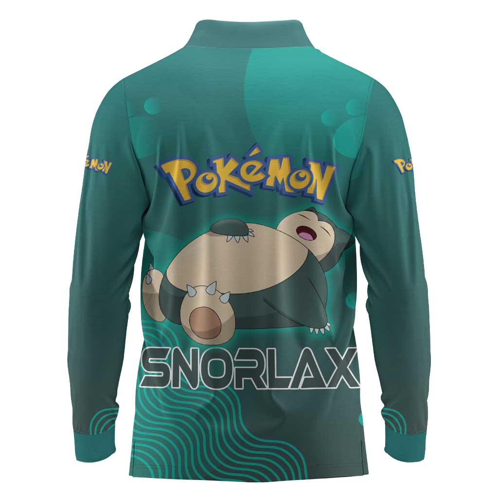 Snorlax Poké Long Sleeve Polo Shirt Chill Mint Cartoon Bubble Style