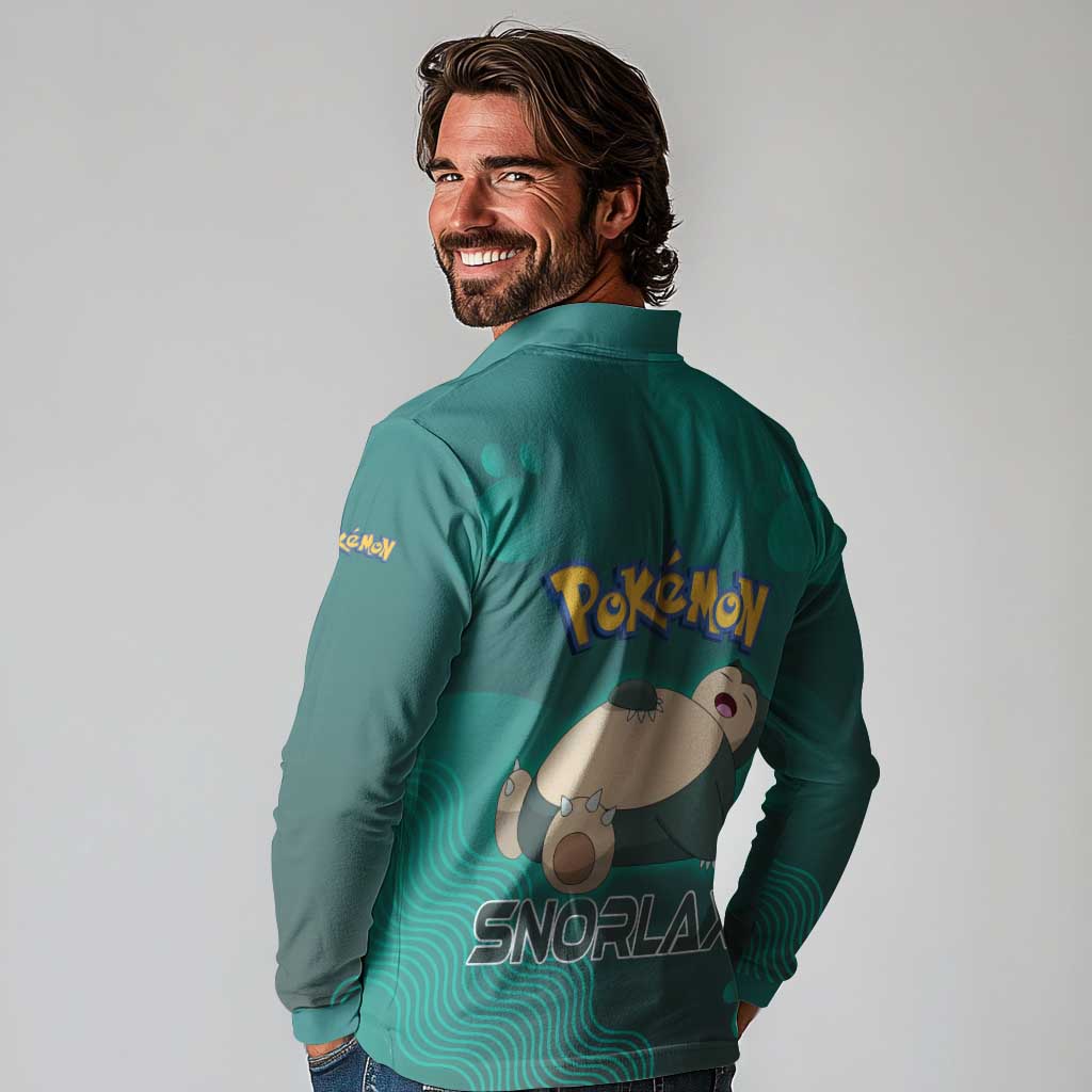 Snorlax Poké Long Sleeve Polo Shirt Chill Mint Cartoon Bubble Style