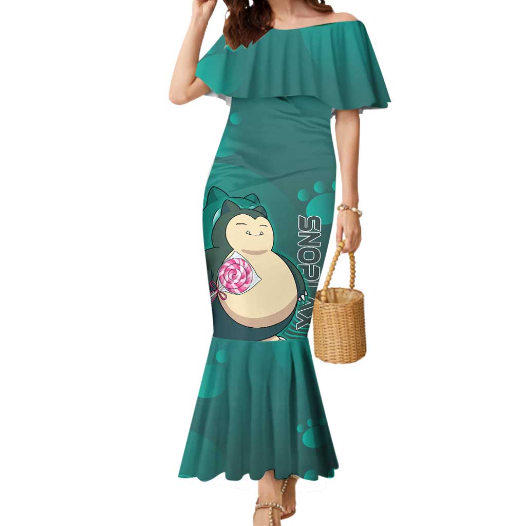 Snorlax Poké Mermaid Dress Chill Mint Cartoon Bubble Style