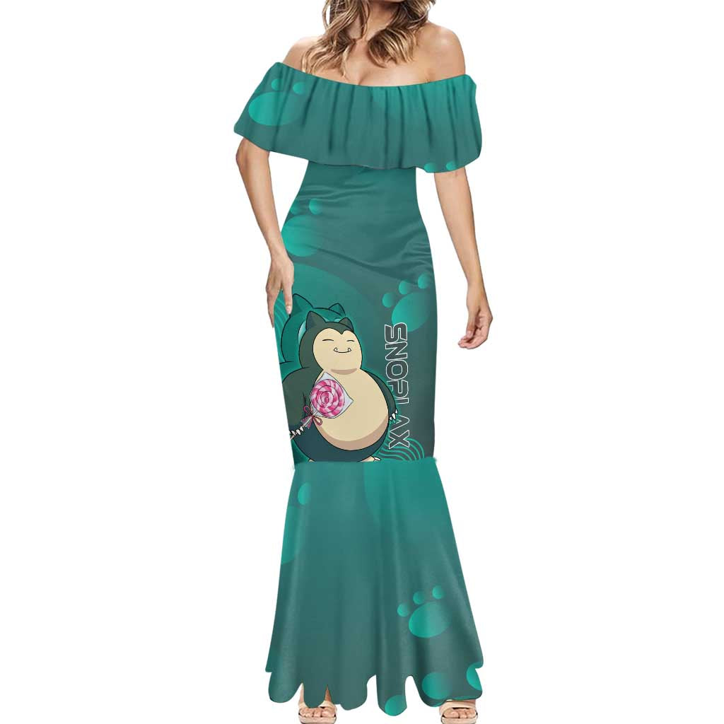 Snorlax Poké Mermaid Dress Chill Mint Cartoon Bubble Style