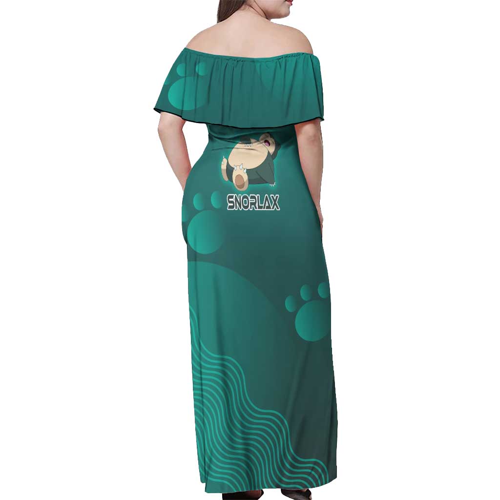 Snorlax Poké Off Shoulder Maxi Dress Chill Mint Cartoon Bubble Style