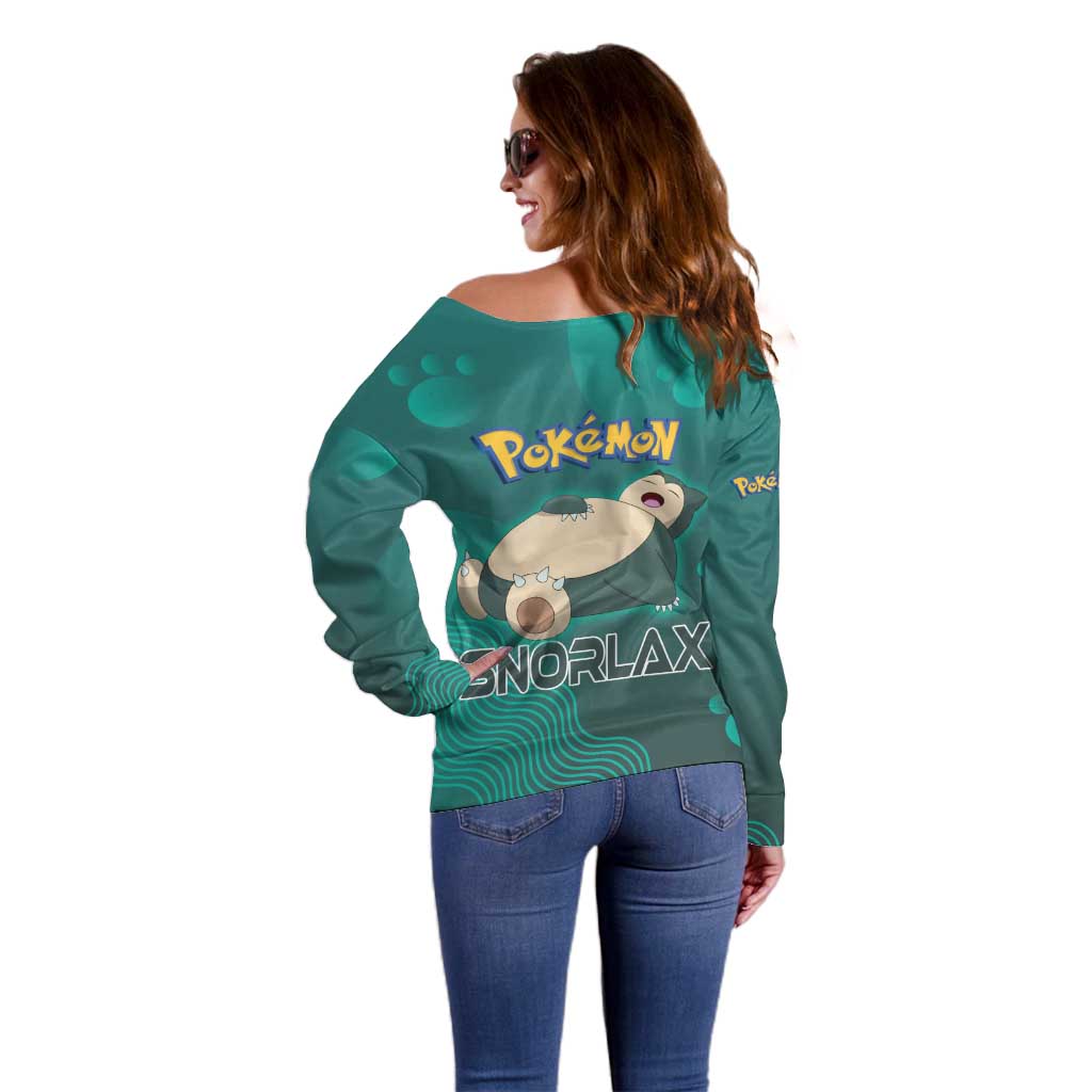 Snorlax Poké Off Shoulder Sweater Chill Mint Cartoon Bubble Style