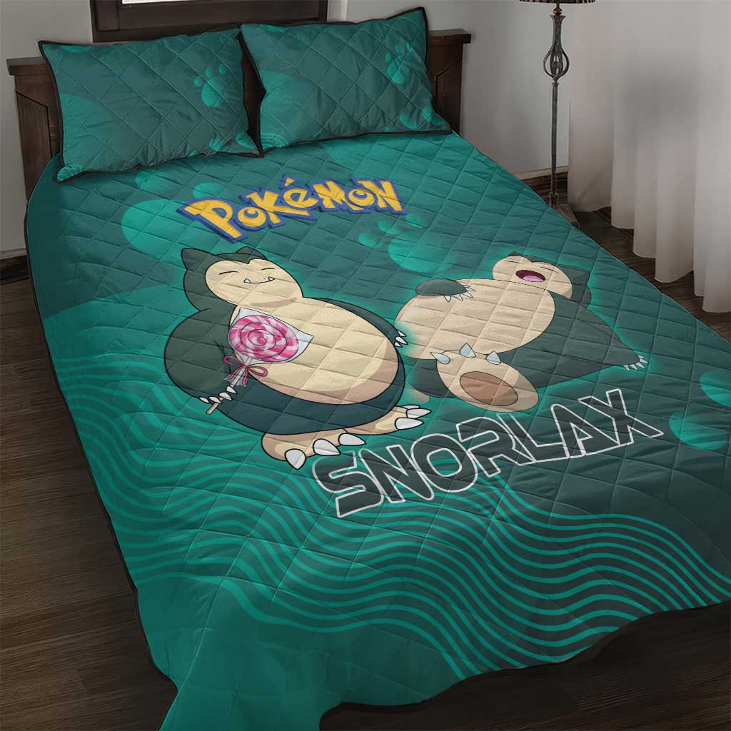 Snorlax Poké Quilt Bed Set Chill Mint Cartoon Bubble Style