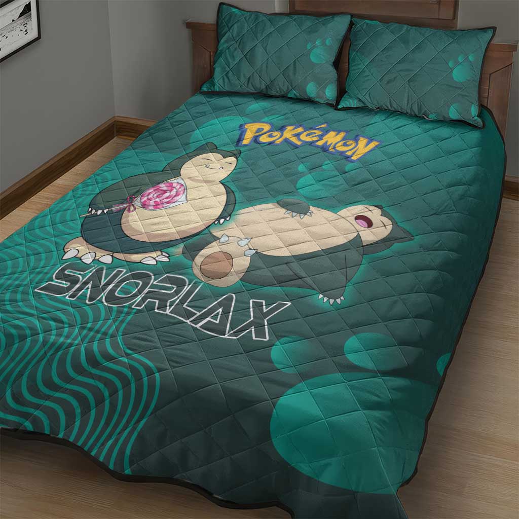 Snorlax Poké Quilt Bed Set Chill Mint Cartoon Bubble Style