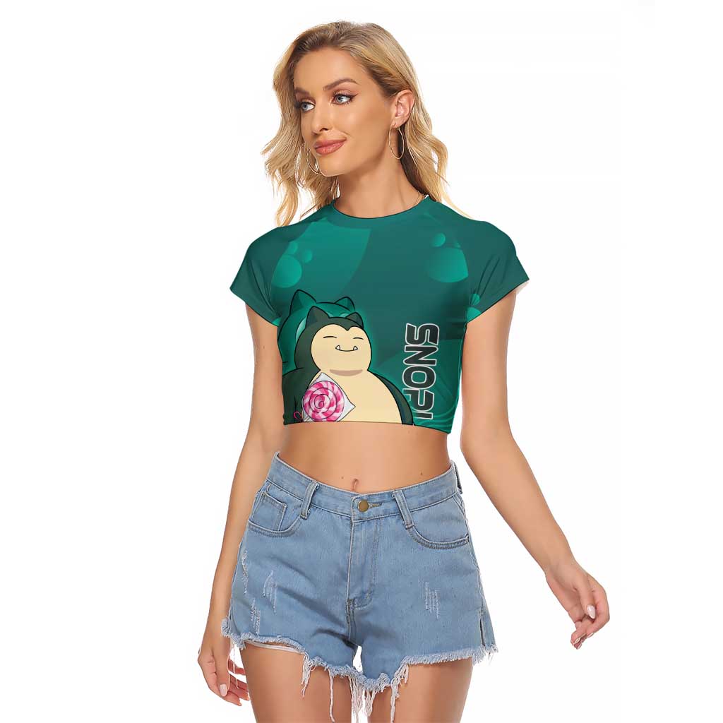 Snorlax Poké Raglan Cropped T Shirt Chill Mint Cartoon Bubble Style