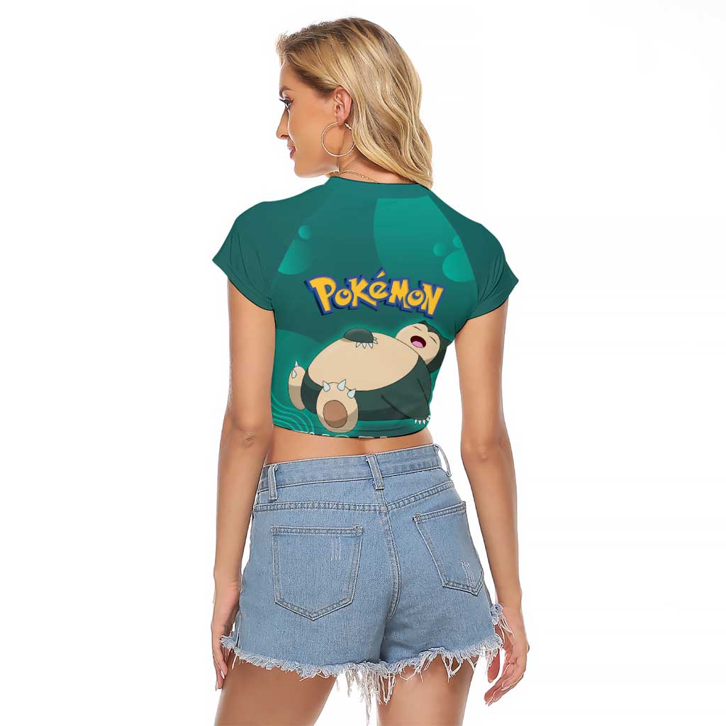 Snorlax Poké Raglan Cropped T Shirt Chill Mint Cartoon Bubble Style