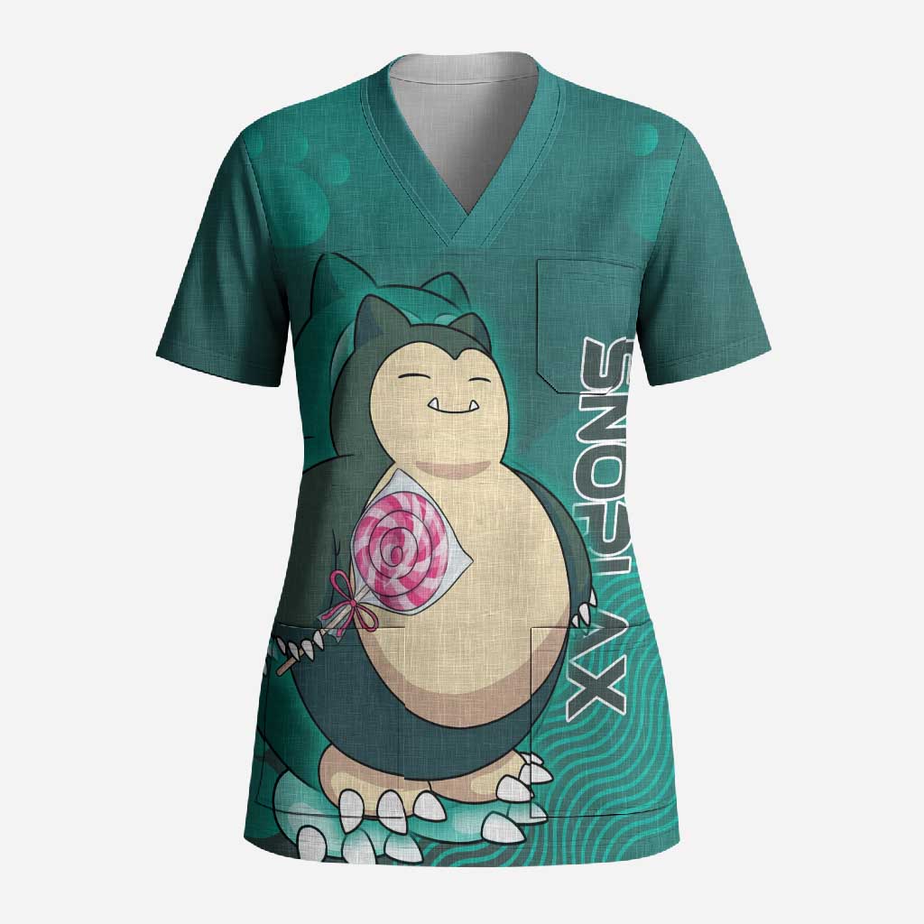 Snorlax Poké Scrub Top Chill Mint Cartoon Bubble Style