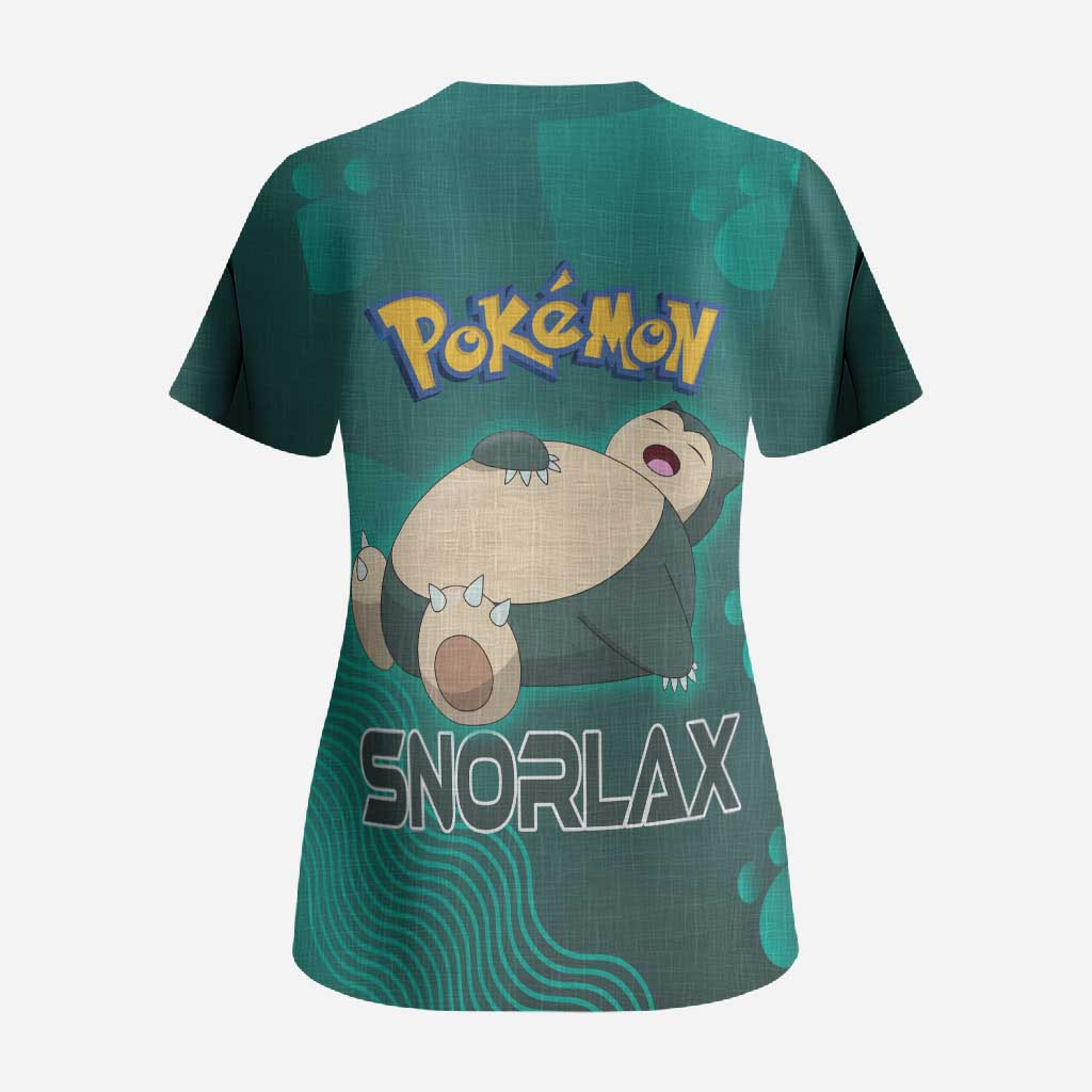 Snorlax Poké Scrub Top Chill Mint Cartoon Bubble Style