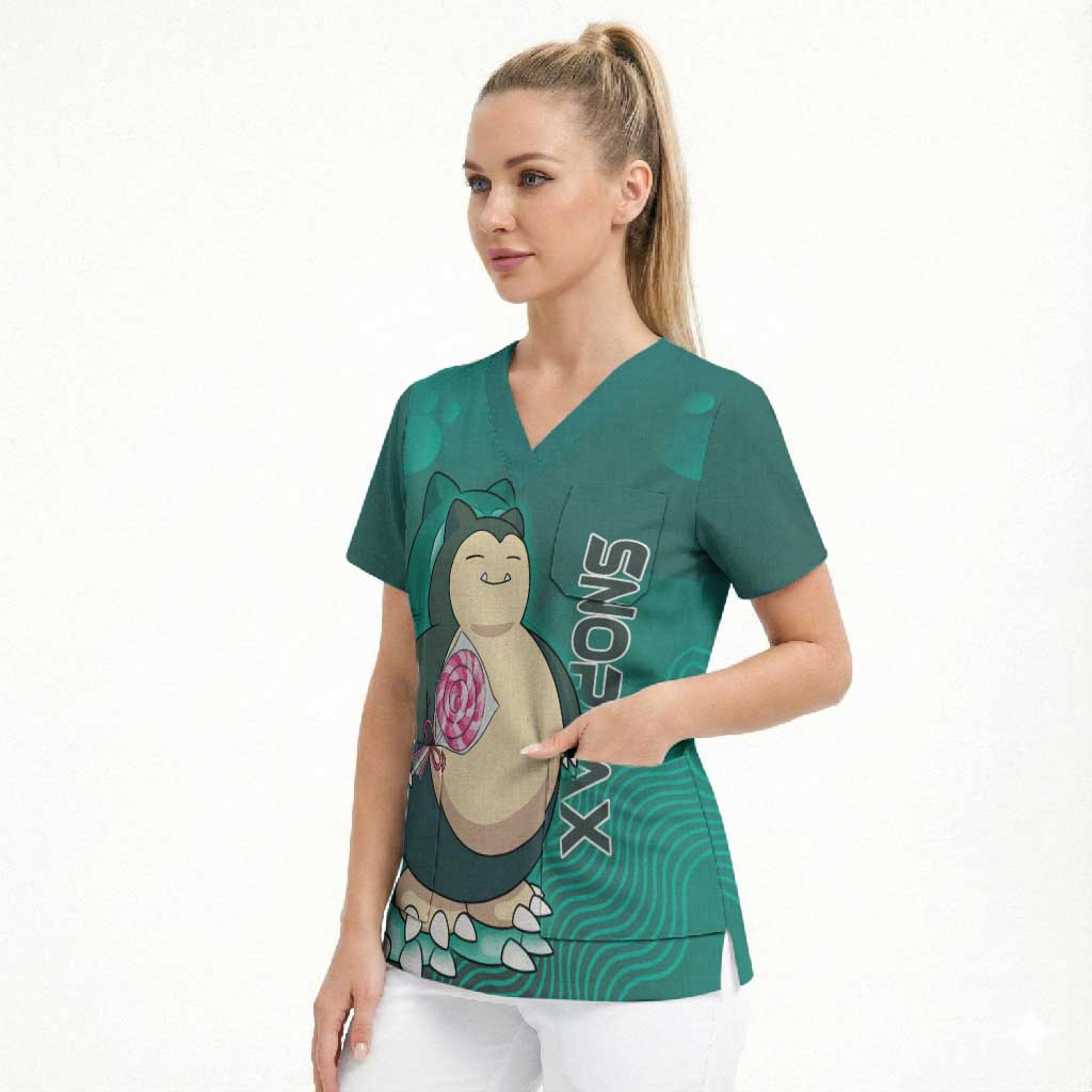 Snorlax Poké Scrub Top Chill Mint Cartoon Bubble Style